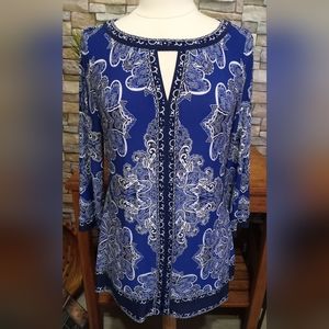 Beautiful Women's Large Paisley Boho Sequined Blouse Tunic Top